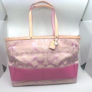 COACH SIGNATURE STRIPE PINK DIAPER BAG /TOTE